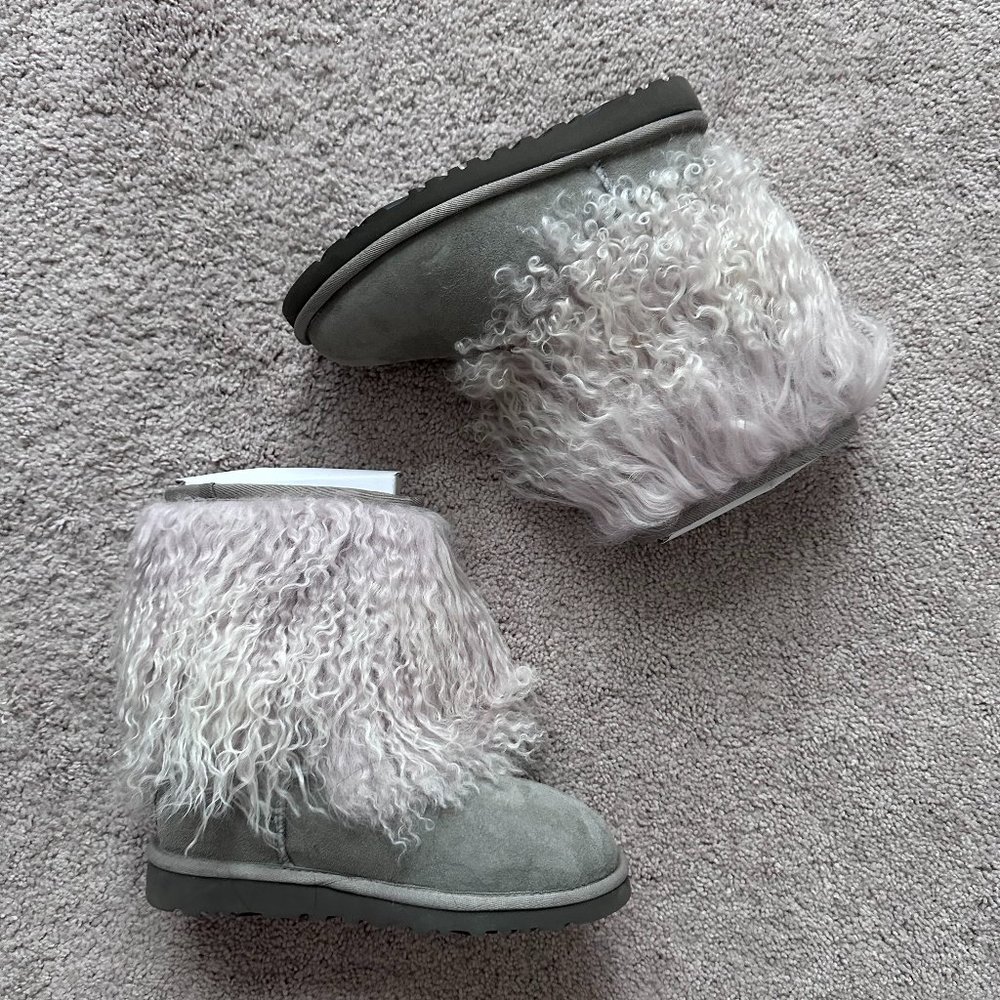 Authentic UGG Lida Boots in Seal Grey with Sheepskin and Mongolian Fur